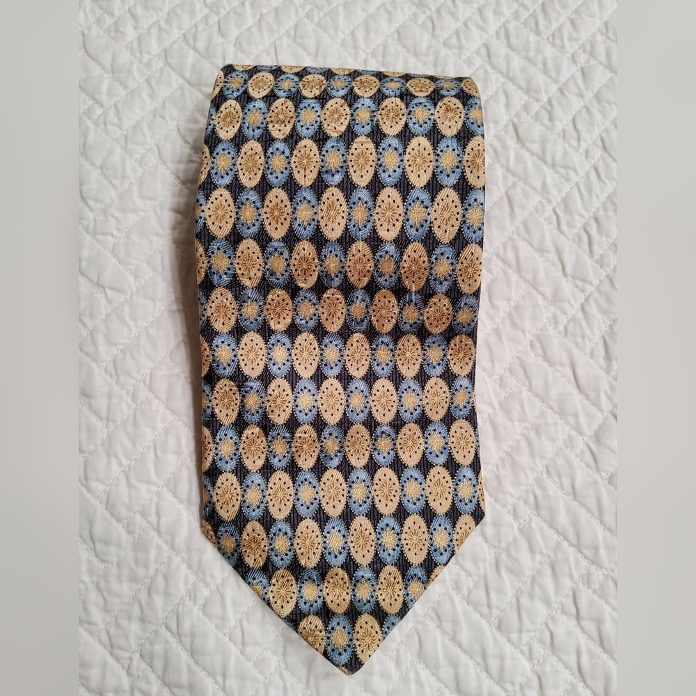 Ermenegildo Zegna Blue and Gold Patterned Tie